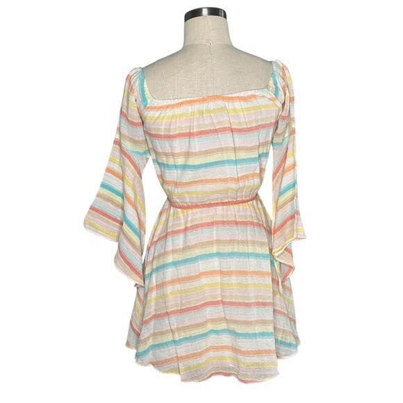 LOVERS AND FRIENDS Rainbow Striped Off Shoulder Mini Dress Women's Size XS - Picture 4 of 7